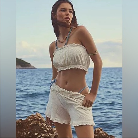 Free People Other - Free People Twyla Beach Shorts Top Bandeau Bra Set M Ivory White Free-EST
